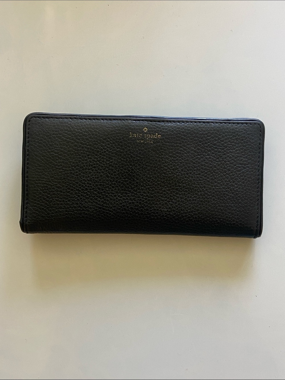 Kate Spade Wallet Black Pebbled Leather Card Holder with Gold Logo